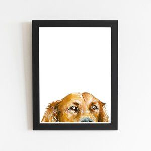 Golden Retriever Peek a Boo Art Print, Watercolor Traditional Realistic Dog